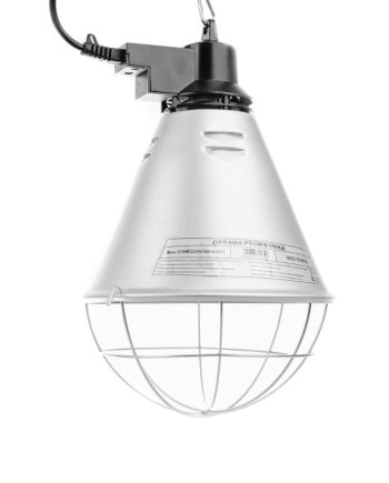 Alumiiniumist soojenduslambi kuppel. All on võre kust soojus pääseb välja